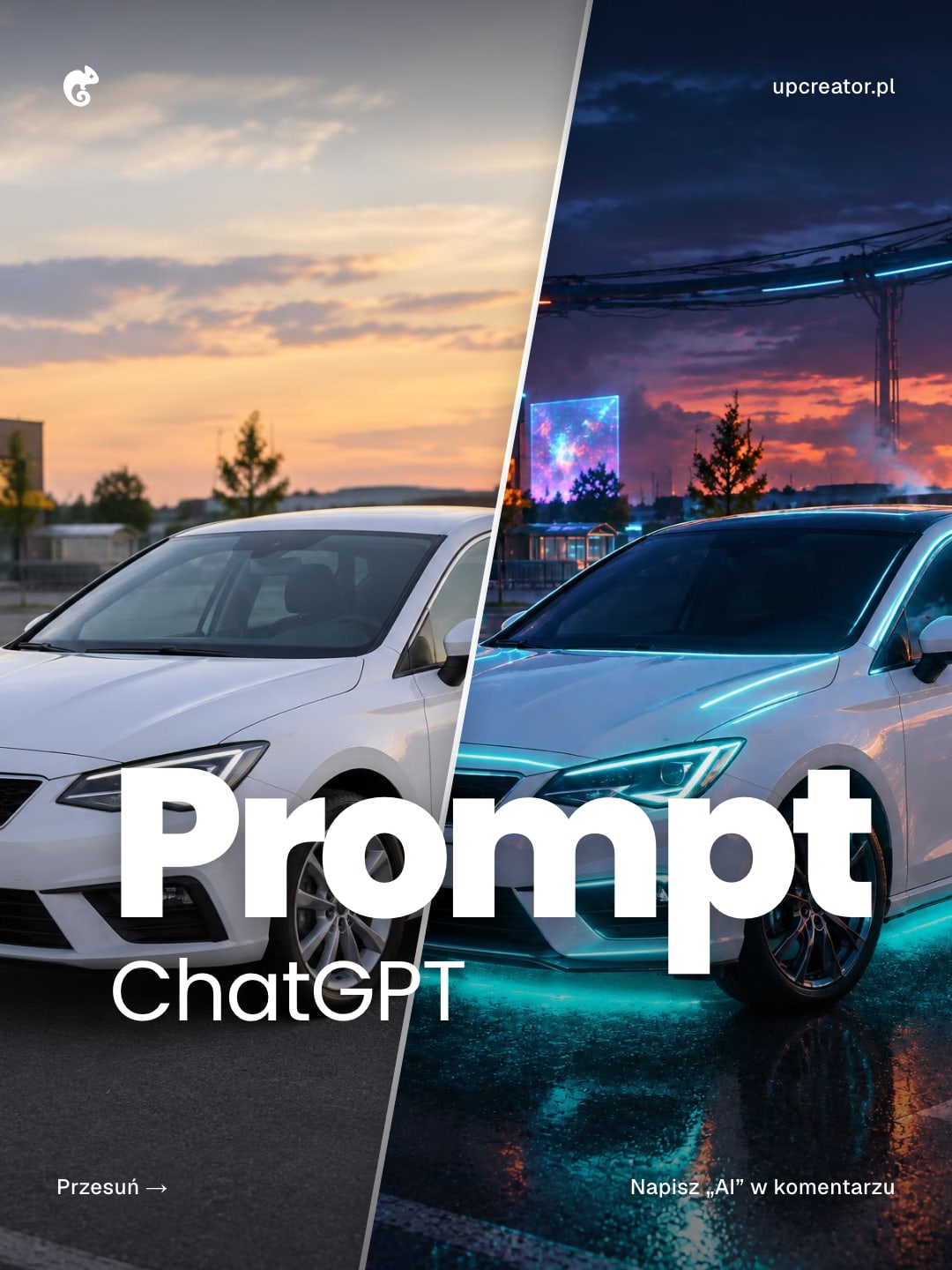 Auto w stylu cyberpunk — prompt AI — przykładowy efekt promptu