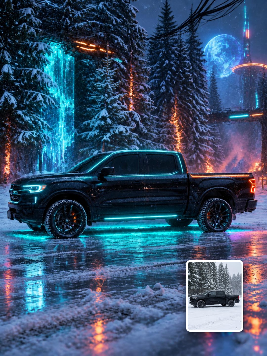 Auto w stylu cyberpunk — prompt AI — przykładowy efekt promptu (3)