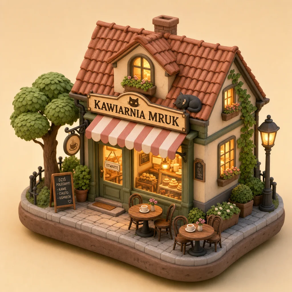 Diorama kawiarni wygenerowana przez GPT Image 2