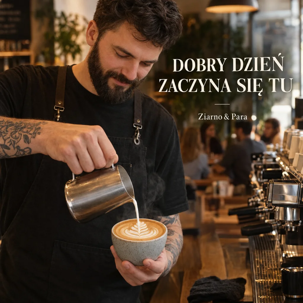 Post kawiarni DOBRY DZIEŃ ZACZYNA SIĘ TU z baristą — GPT Image 2.5
